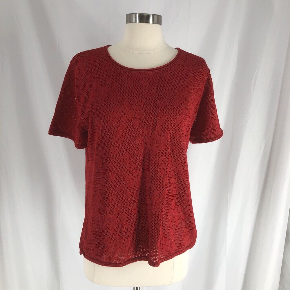 Coldwater Creek Open Knit Sweater Red Short Sleeves Women's Size Large